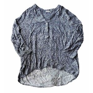 Soft Joie Top Sz M Blue Abstract Print Button Down Shirt Asymmetrical Womens
